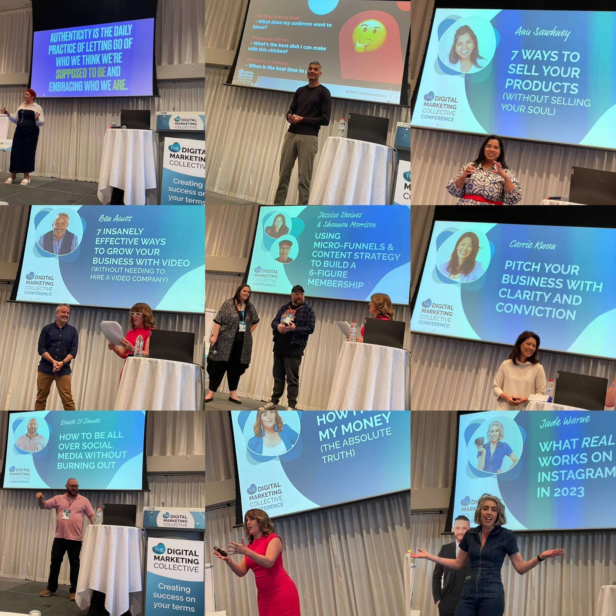 A collage of photos of the presentations at the Digital Marketing Conference.