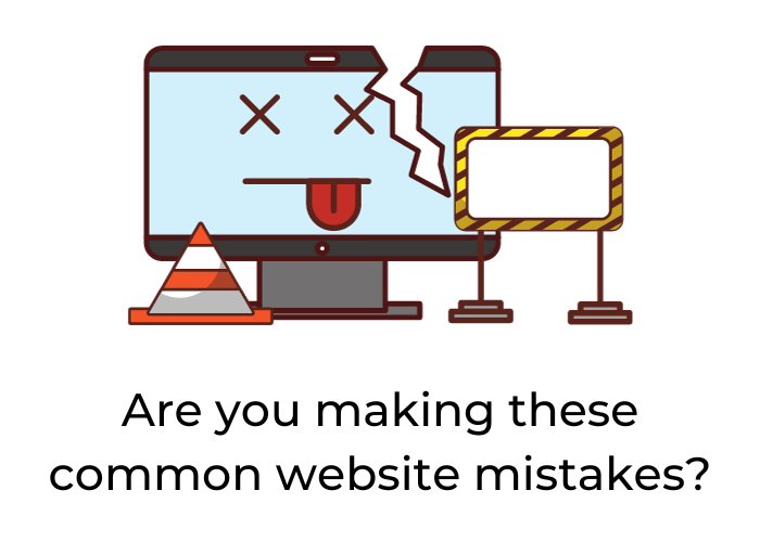 Cartoon image of a broken computer poking it's tongue out and a witches hat. The text says Are your making these common website mistakes?